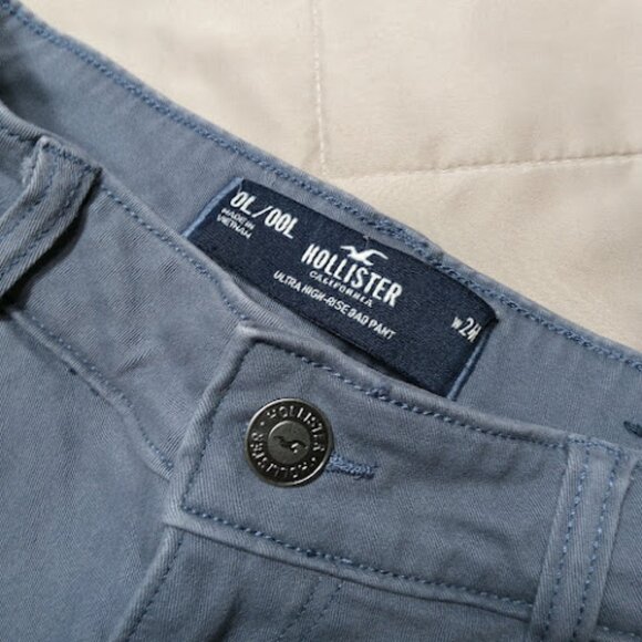 HOLLISTER | Ultra High Rise Dad Pant Long Straight Leg Blue Cargo Pants 24L - Picture 8 of 10